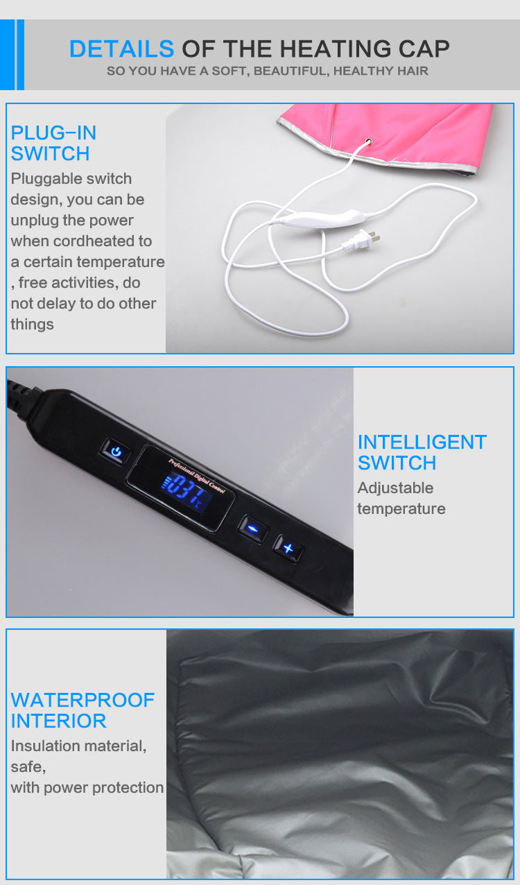 Adjustable Temp Electric Heating Evaporation Hair Cap