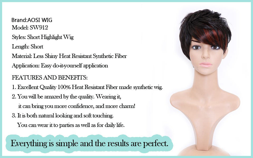 2 Tone Short Pixie Cuts Full Synthetic Wig