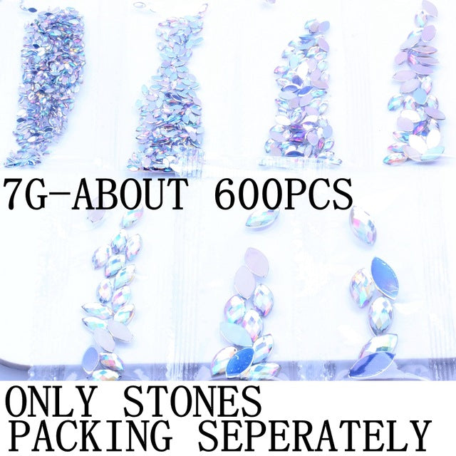 600pc Crystal AB 3D Nail Art Rhinestones Gems Flatback Stones