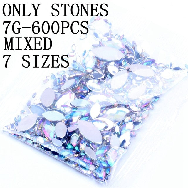 600pc Crystal AB 3D Nail Art Rhinestones Gems Flatback Stones