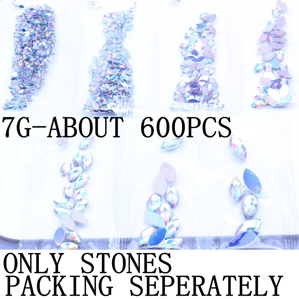 600pc Crystal AB 3D Nail Art Rhinestones Gems Flatback Stones