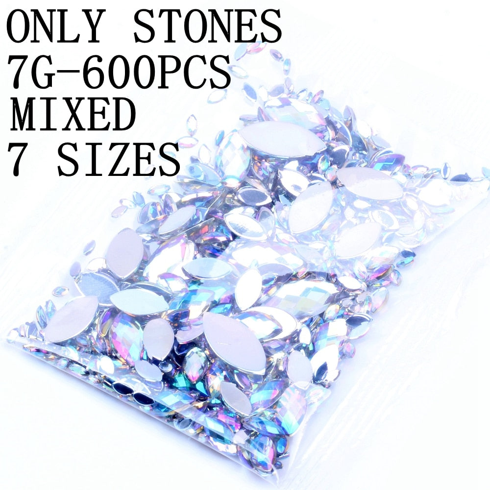 600pc Crystal AB 3D Nail Art Rhinestones Gems Flatback Stones