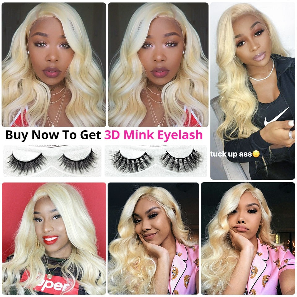 Body Wave 613 Blonde Lace Front PrePlucked Brazilian Virgin Human Hair Wig