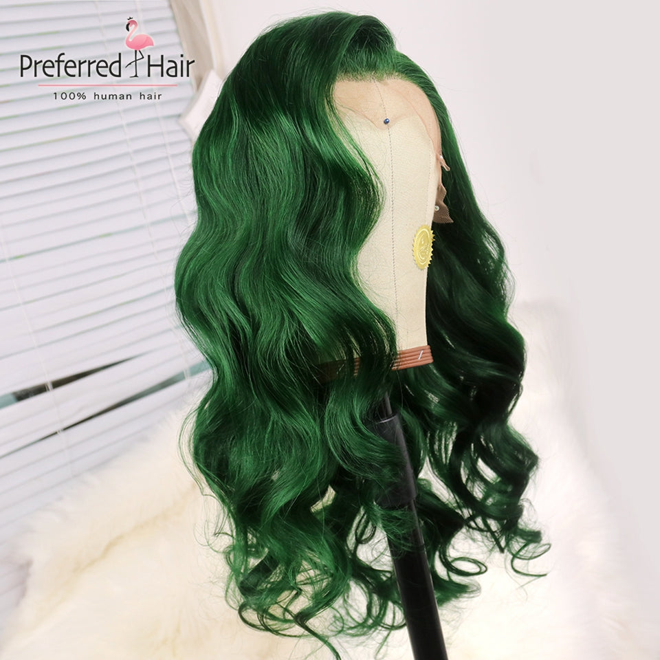 Green Body Wave Brazilian Human Hair Lace Front Wig